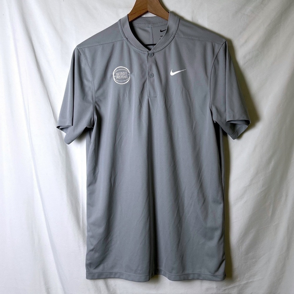 Nike Mens Detroit Pistons Dri-FIT Polo Shirt Grey Size S NBA Basketball Henley